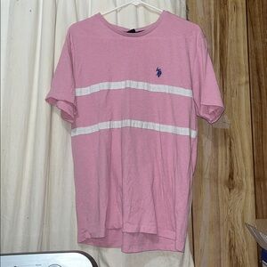 Men’s polo assn pink and white striped shirt